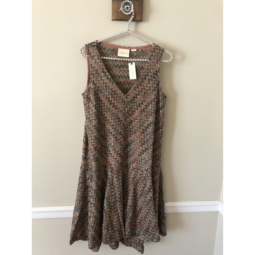 NWT Anthropologie Maeve Womens Size Small Westwater Brown Knit Dress Chevron